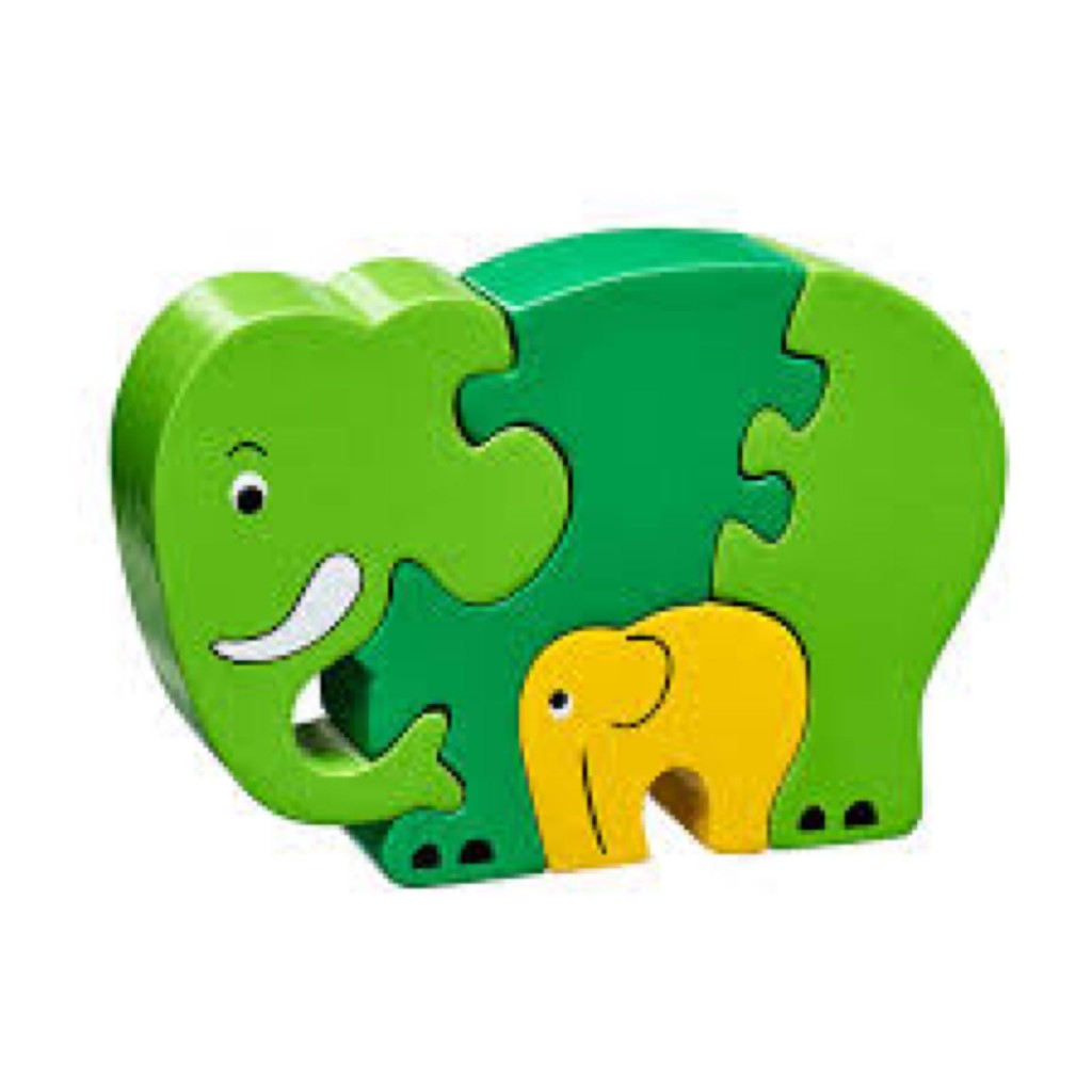 Baby Puzzle X Elefant Grün, der Babyelefant ist gelb