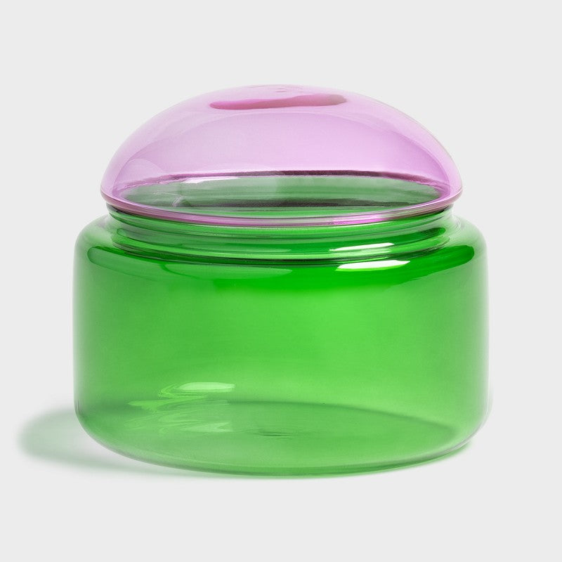 Puffy green Glas mit Deckel in lila