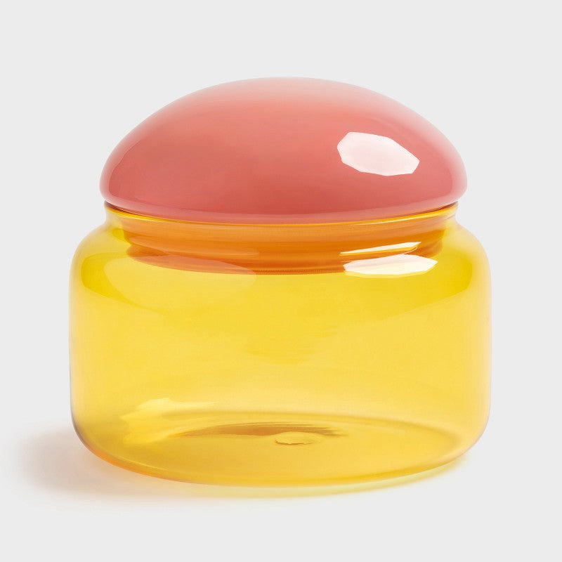 Yellow Puffy Glas mit Deckel in apricot