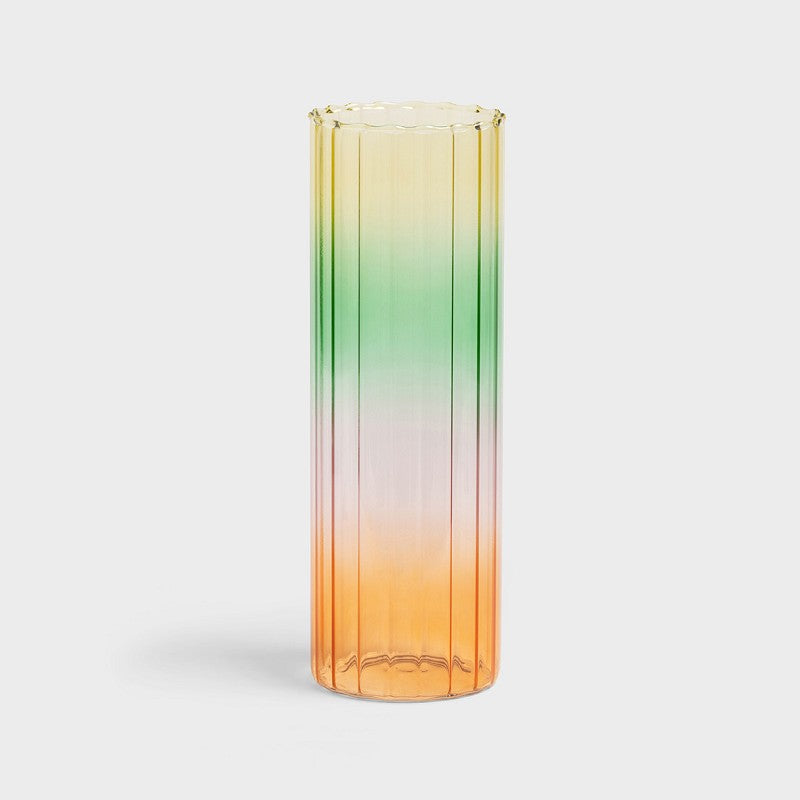 Glasvase mit Farbverlauf von orange, rosa, grün, gelb