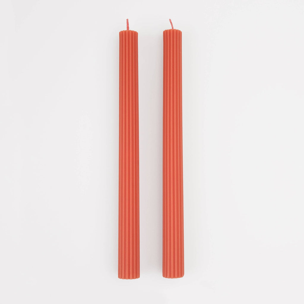 Tomatenrote Tischkerzen X Geriffelt, 
2er Set