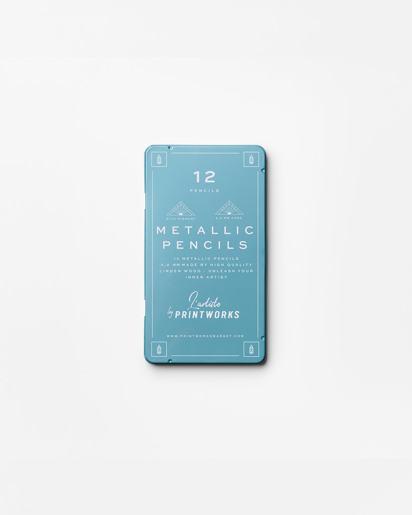 12 Metallic Buntstifte in hellblauer Verpackung 