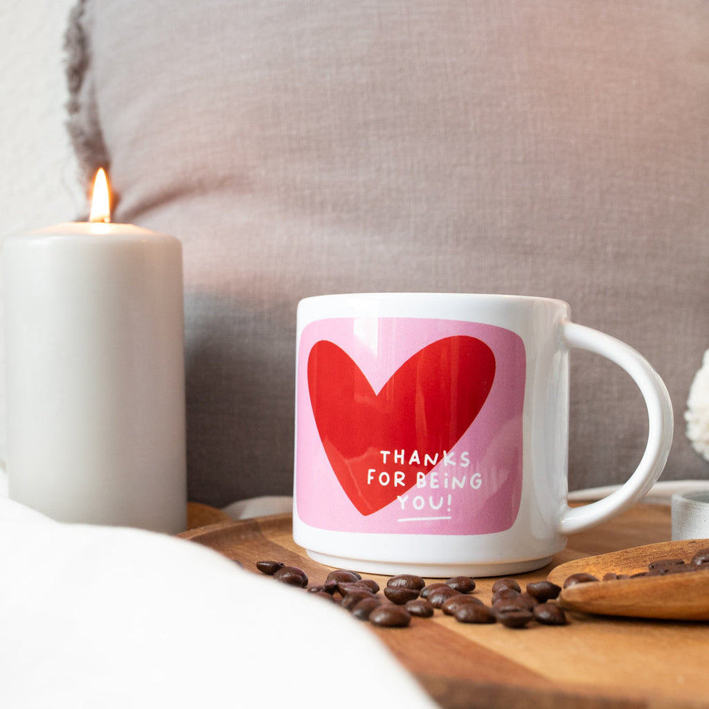 Herz "Thanks for being you" X Jumbo-Tasse mit Kerze und Kaffeebohnen