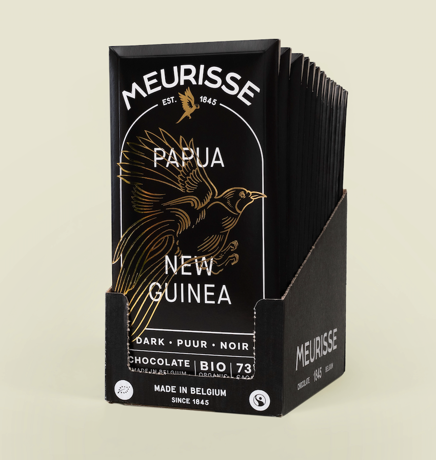 Dunkle Bio-Schokolade aus Papua-Neuguinea X Vegan in Verpackungskarton