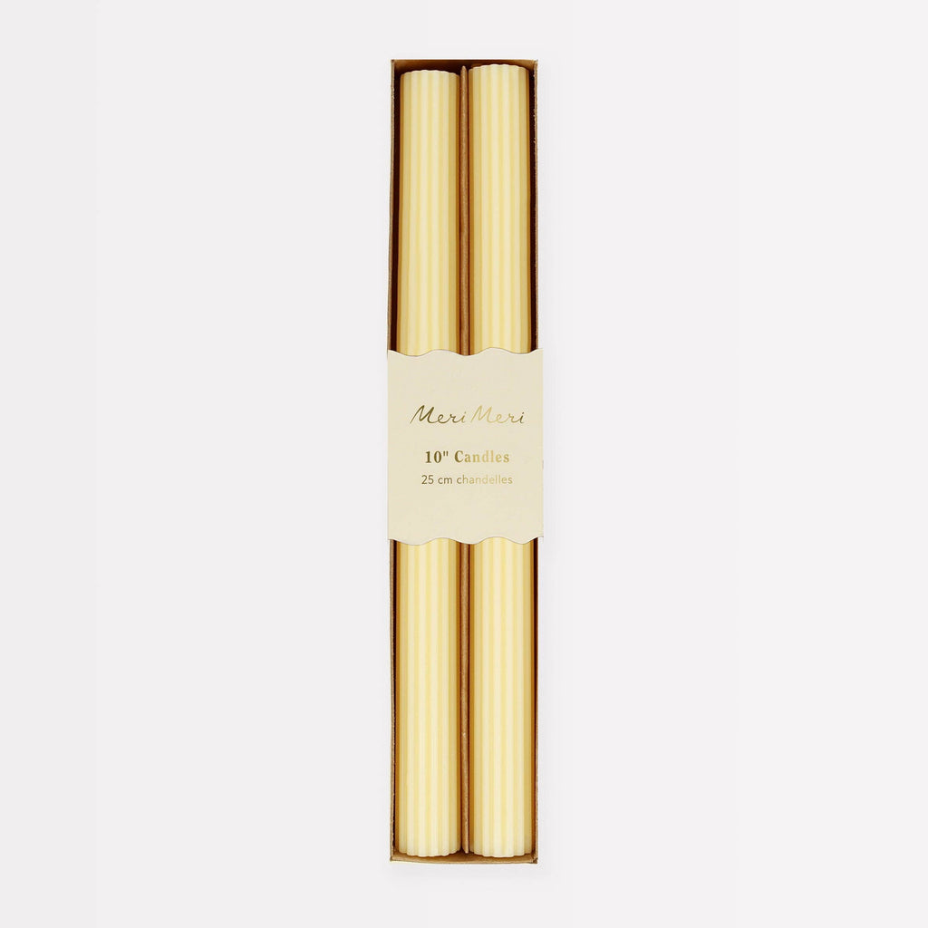 Zitronensorbet-Gelbe Tischkerzen X Geriffelt, 2er Set im Verpackungskarton