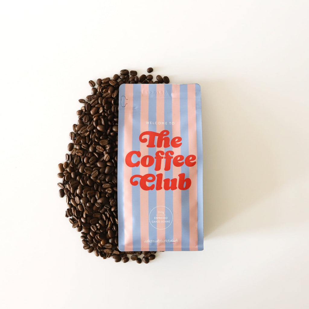 The Coffee Club X Kaffee Ganze Bohne, 250g mit Kaffeebohnen dekoriert