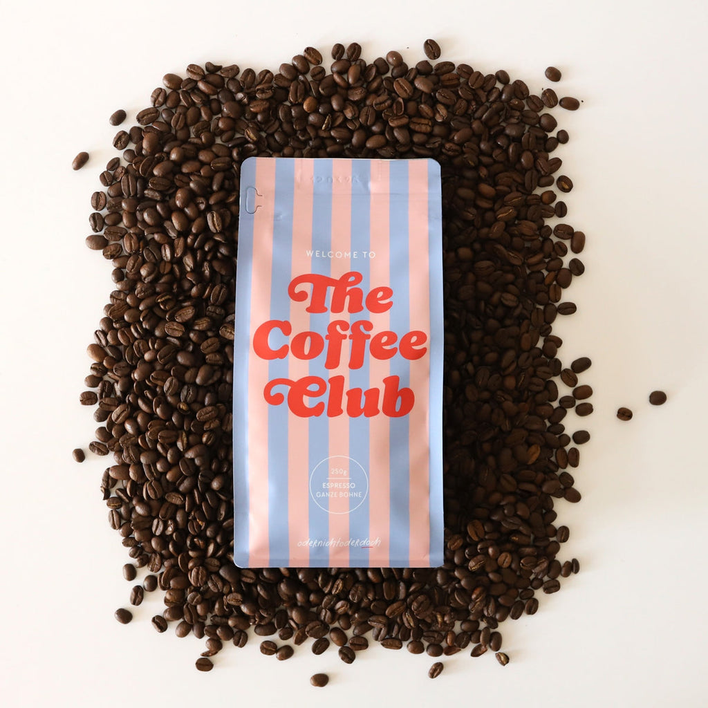 The Coffee Club X Kaffee Ganze Bohne, 250g mit Kaffeebohnen dekoriert
