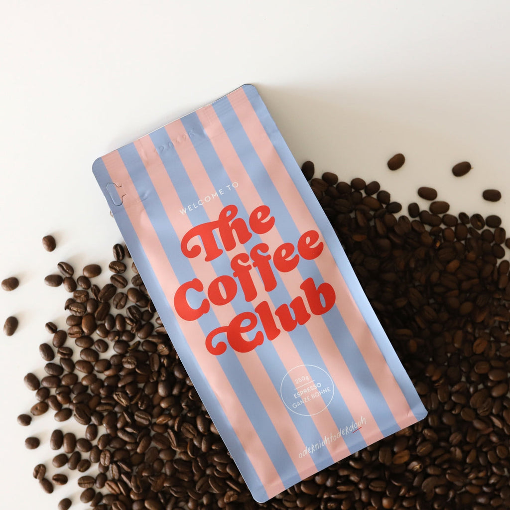 The Coffee Club X Kaffee Ganze Bohne, 250g mit Kaffeebohnen dekoriert