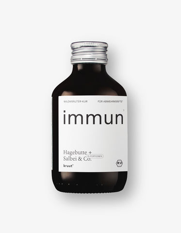 Immun X Oxymel, braune Flasche mit weißem Etikett und silbernem Deckel