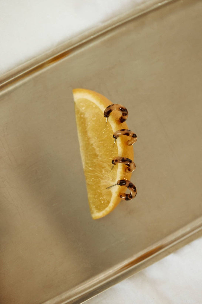 Charme Cookie X Kleine Ohrringe, Leo-Muster, 4 Stück auf einer Orangenscheibe