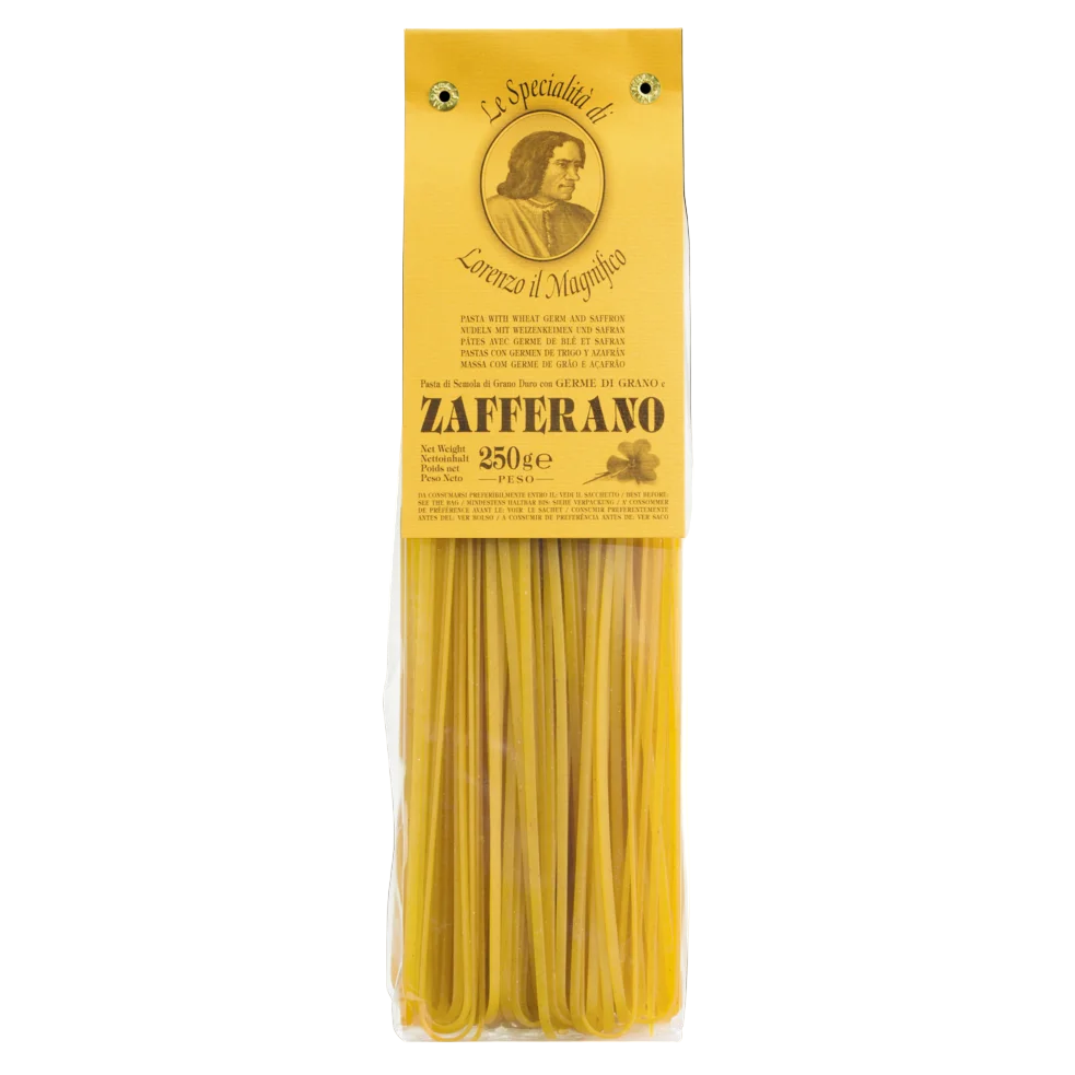 Tagliatelle mit Safran X Hartweizengrießnudeln in der Verpackung